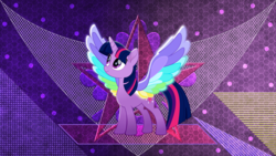 Size: 3840x2160 | Tagged: safe, artist:laszlvfx, artist:pink1ejack, edit, twilight sparkle, alicorn, pony, g4, my little pony: rainbow roadtrip, colored wings, colored wingtips, cute, female, high res, looking up, mare, multicolored wings, rainbow wings, smiling, solo, spread wings, twiabetes, twilight sparkle (alicorn), wallpaper, wallpaper edit, wing bling, wings