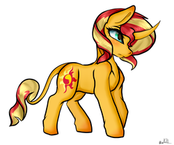 Size: 1200x1000 | Tagged: safe, artist:crazysurprise, sunset shimmer, pony, unicorn, g4, curved horn, female, horn, mare, simple background, solo, white background