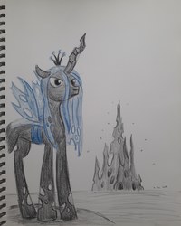 Size: 2448x3060 | Tagged: safe, artist:rockhoppr3, queen chrysalis, changeling, changeling queen, g4, changeling hive, female, high res, solo, traditional art