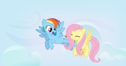 Size: 8192x4320 | Tagged: safe, artist:mazli, fluttershy, rainbow dash, pegasus, pony, g4, absurd resolution, flying, happy, sky, smiling, vector