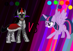 Size: 1000x700 | Tagged: safe, king sombra, twilight sparkle, alicorn, pony, g4, fight, twilight sparkle (alicorn), vs