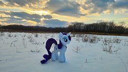 Size: 2048x1152 | Tagged: safe, artist:hihin1993, rarity, pony, g4, irl, japan, photo, plushie, snow, solo
