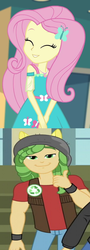 Size: 466x1292 | Tagged: safe, edit, edited screencap, screencap, flash sentry, fluttershy, sandalwood, equestria girls, g4, my little pony equestria girls: better together, my little pony equestria girls: friendship games, female, geode of fauna, magical geodes, male, offscreen character, sandalshy, shipping, straight