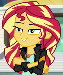 Size: 882x1056 | Tagged: safe, screencap, sunset shimmer, equestria girls, equestria girls specials, g4, mirror magic, cropped, crossed arms, female, geode of empathy, jewelry, magical geodes, necklace, solo
