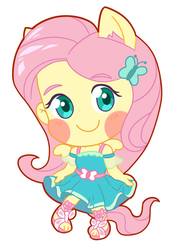 Size: 1075x1500 | Tagged: safe, artist:kalthedestroyer, fluttershy, equestria girls, g4, my little pony equestria girls: better together, blushing, chibi, clothes, cute, dress, ear fluff, hairpin, ponied up, shyabetes, smiling