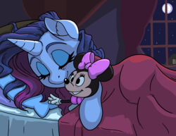 Size: 3300x2550 | Tagged: safe, artist:latecustomer, rarity, pony, g4, commission, crossover, disney, female, high res, mare, minnie mouse, plushie, sleeping, solo