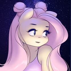 Size: 1475x1474 | Tagged: safe, artist:katputze, fluttershy, anthro, g4, alternate hairstyle, bust, clothes, cute, ear fluff, female, open mouth, portrait, shyabetes, solo, space buns, tank top