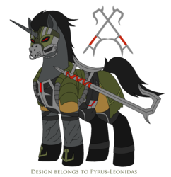 Size: 1557x1607 | Tagged: safe, artist:pyrus-leonidas, pony, unicorn, series:mortal kombat:defenders of equestria, kabal, mortal kombat, ponified, shuang gou, simple background, solo, sword, transparent background, weapon
