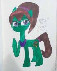 Size: 1024x1280 | Tagged: safe, artist:tobiisabunny, oc, oc only, oc:bitter rot, earth pony, pony, snake, rotten apple, solo, traditional art