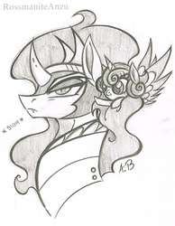 Size: 1390x1793 | Tagged: safe, artist:rossmaniteanzu, king sombra, princess flurry heart, alicorn, pony, g4, the beginning of the end, bust, monochrome, pencil drawing, sketch, slit pupils, traditional art