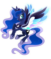 Size: 2088x2455 | Tagged: safe, artist:sugaryicecreammlp, princess luna, alicorn, pony, g4, my little pony: rainbow roadtrip, colored wings, female, flying, high res, hoof shoes, mare, movie accurate, multicolored wings, rainbow wings, simple background, slender, solo, spread wings, thin, transparent background, wing bling, wings