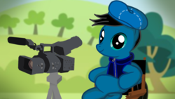 Size: 3840x2160 | Tagged: safe, artist:agkandphotomaker2000, oc, oc:pony video maker, pony, camera, chair, director, director's chair, high res
