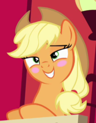 Size: 264x336 | Tagged: safe, screencap, applejack, earth pony, pony, g4, pinkie apple pie, applejack's hat, blushing, cowboy hat, cropped, cute, female, hat, jackabetes, mare