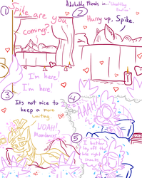 Size: 1280x1611 | Tagged: safe, artist:adorkabletwilightandfriends, lily, lily valley, moondancer, spike, dragon, earth pony, pony, unicorn, comic:adorkable twilight and friends, g4, adorkable, adorkable friends, bedroom, bedroom eyes, blanket, blushing, candle, comic, cute, dork, dream, female, first person view, glowing, glowing horn, heart, horn, implied lily, implied lilyspike, implied shipping, implied sparlight, implied spikedancer, implied starlight glimmer, implied straight, lineart, magic, magic aura, male, nightmare, offscreen character, pillow, pov, scared, screaming, shipping, sleeping, sweat, telekinesis