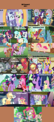 Size: 1760x3975 | Tagged: safe, artist:nightshadowmlp, edit, edited screencap, screencap, apple bloom, applejack, berry punch, berryshine, big macintosh, button mash, carrot top, cheerilee, coco pommel, coloratura, daisy, diamond tiara, flower wishes, fluttershy, golden harvest, granny smith, lily love, limestone pie, linky, marble pie, maud pie, moonlight raven, pinkie pie, pipsqueak, rainbow dash, rarity, raspberry beret, scootaloo, shoeshine, silver spoon, snails, snips, spike, sunshine smiles, sweetie belle, twilight sparkle, wind rider, alicorn, dragon, earth pony, pegasus, pony, unicorn, brotherhooves social, canterlot boutique, crusaders of the lost mark, g4, hearthbreakers, made in manehattan, rarity investigates, scare master, season 5, the cutie re-mark, the hooffields and mccolts, the mane attraction, the one where pinkie pie knows, what about discord?, alternate timeline, apple bloom's bow, apple family, applejack's hat, armor, book, bow, chrysalis resistance timeline, clipboard, clothes, colt, costume, cowboy hat, crossdressing, cutie map, cutie mark crusaders, female, filly, food, hair bow, happy, hat, male, mane seven, mane six, mare, marty mcfly, mlp season compilation, orchard blossom, playground, rock soup, season 5 compilation, soup, spear, stetson, twilight sparkle (alicorn), upside down, wall of tags, weapon