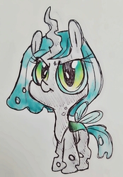 Size: 1830x2626 | Tagged: source needed, safe, artist:smirk, queen chrysalis, changeling, changeling queen, g4, cute, cutealis, doodle, female, solo, traditional art, younger