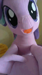 Size: 400x711 | Tagged: safe, artist:nekokevin, starlight glimmer, pony, unicorn, series:nekokevin's glimmy, g4, animated, bust, cute, ear bite, female, gif, glimmerbetes, irl, looking at you, mare, nibbling, nom, open mouth, photo, plushie, self ponidox, smiling, weapons-grade cute