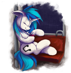 Size: 556x566 | Tagged: safe, artist:hitbass, dj pon-3, vinyl scratch, pony, g4, eyes closed, female, mare, sitting, smiling, solo