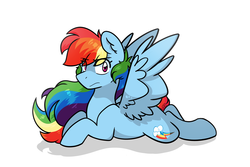 Size: 1500x1000 | Tagged: safe, artist:vale-bandicoot96, rainbow dash, pony, g4, female, mare, prone, simple background, solo, sploot, white background