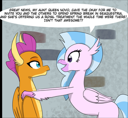 Size: 2005x1849 | Tagged: safe, artist:chedx, silverstream, smolder, comic:the weekend wager, g4, commission, cropped, happy, implied queen novo