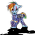 Size: 1133x1133 | Tagged: safe, artist:schokocream, rainbow dash, pony, g4, the cutie re-mark, alternate hairstyle, alternate timeline, amputee, apocalypse dash, augmented, badass, crystal war timeline, female, heterochromia, no pupils, prosthetic limb, prosthetic wing, prosthetics, scar, shadow, simple background, solo, torn ear, white background