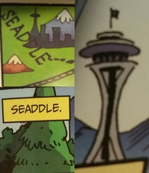Size: 2476x2880 | Tagged: safe, idw, g4, spoiler:comic, spoiler:comic65, collage, high res, no pony, seaddle, seattle, space needle