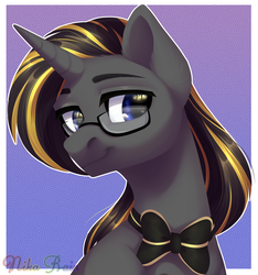 Size: 2502x2676 | Tagged: safe, artist:nika-rain, oc, oc only, pony, unicorn, blue eyes, bust, cute, glasses, high res, male, portrait, simple background, solo, stallion