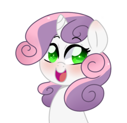 Size: 595x578 | Tagged: safe, artist:naniibanani, sweetie belle, pony, unicorn, g4, blushing, bust, colored pupils, cute, diasweetes, ear blush, female, filly, open mouth, solo