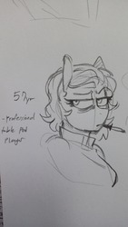 Size: 1080x1920 | Tagged: safe, artist:redxbacon, oc, oc only, oc:golden eight, anthro, bust, cigarette, female, mother, sketch, smoking, solo, traditional art