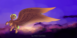 Size: 4000x2000 | Tagged: safe, artist:mici124, artist:micioutaki, pegasus, pony, epic, impossibly large wings, large wings, night, sky, sunrise, wallpaper, wings