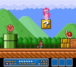 Size: 873x767 | Tagged: safe, pinkie pie, earth pony, pony, g4, male, mario, needs more jpeg, ponies in video games, super mario bros. 3, super nintendo