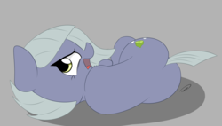 Size: 2891x1642 | Tagged: safe, artist:taurson, limestone pie, earth pony, pony, g4, annoyed, butt, female, looking at you, lying down, mare, plot, simple background, solo