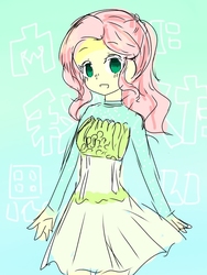 Size: 768x1024 | Tagged: safe, artist:sakurai, fluttershy, equestria girls, g4, my little pony equestria girls: better together, so much more to me, clothes, cute, dress, female, pixiv, shyabetes, solo