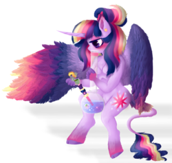 Size: 1658x1572 | Tagged: safe, artist:unoriginai, spike, twilight sparkle, alicorn, classical unicorn, dragon, unicorn, anthro, unguligrade anthro, g4, alternate hairstyle, blushing, bong, breasts, chest, chest fluff, cleavage fluff, cloven hooves, colored wings, cute, cutie mark, drug use, drugs, duo, ear fluff, ear piercing, earring, featureless breasts, female, finger hooves, fire, highlight sparkle, horn, implied lesbian, implied shipping, implied twilestia, jewelry, leonine tail, lighter, long tail, male, marijuana, multicolored wings, piercing, rainbow power, rainbow wings, simple background, tail feathers, transparent background, twilight sparkle (alicorn), unshorn fetlocks