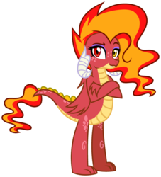 Size: 2610x2879 | Tagged: safe, artist:pastelnightangel, oc, oc only, oc:flame smoke, dragon, base used, heterochromia, high res, magical lesbian spawn, offspring, parent:princess ember, parent:smolder, parents:smember, simple background, solo, transparent background, white outline