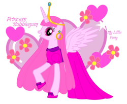 Size: 3184x2608 | Tagged: safe, artist:meganlovesangrybirds, alicorn, pony, adventure time, cartoon network, clothes, crossover, crown, dress, ear piercing, earring, flower, high res, jewelry, male, nergal and princess bubblegum, piercing, pink, ponified, princess bubblegum, regalia, title drop