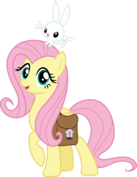 Size: 3000x3857 | Tagged: safe, artist:cloudy glow, angel bunny, fluttershy, pegasus, pony, g4, just for sidekicks, .ai available, angel riding fluttershy, cute, female, high res, mare, open mouth, rabbits riding ponies, raised hoof, riding, saddle bag, shyabetes, simple background, transparent background, vector