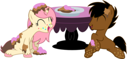 Size: 1316x611 | Tagged: safe, artist:chipmagnum, oc, oc only, earth pony, pony, unicorn, g4, female, food, ice cream, male, mare, simple background, stallion, transparent background