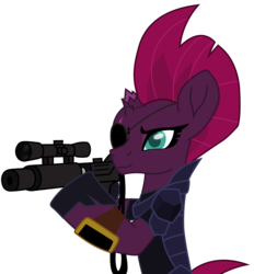 Size: 8984x9666 | Tagged: safe, artist:ejlightning007arts, tempest shadow, pony, unicorn, g4, absurd resolution, bipedal, broken horn, crossover, escape from new york, eyepatch, female, gun, horn, mac-10, simple background, snake plissken, solo, submachinegun, transparent background, vector, weapon
