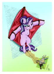 Size: 2500x3400 | Tagged: safe, artist:lupiarts, artist:snoopystallion, discord, starlight glimmer, pony, unicorn, g4, chest fluff, collaboration, comic sins, female, high res, kite, objectification, that pony sure does love kites