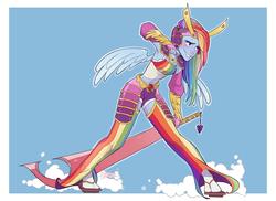 Size: 2300x1673 | Tagged: dead source, safe, artist:skirtzzz, rainbow dash, human, g4, armpits, clothes, crossover, female, final fantasy, pony coloring, simple background, smiling, solo