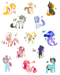 Size: 744x929 | Tagged: safe, artist:cocoroll, oc, oc only, earth pony, original species, pegasus, pony, sea pony, unicorn, clothes, cutie mark, horn, horns, pixel art, simple background, socks, tail wrap, transparent background, wings