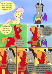 Size: 1000x1427 | Tagged: safe, artist:emilou1985, big macintosh, discord, fluttershy, earth pony, pony, comic:signs, g4, eyes closed, female, happy, looking at each other, male, ship:fluttermac, shipping, straight, yup