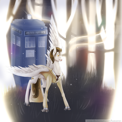 Size: 2000x2000 | Tagged: safe, artist:lastaimin, doctor whooves, time turner, pegasus, pony, g4, clothes, crossover, discord whooves, doctor who, high res, male, race swap, solo, stallion, tardis, the doctor, tree