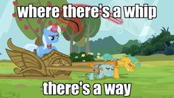 Size: 1440x815 | Tagged: safe, edit, edited screencap, screencap, snails, snips, trixie, pony, unicorn, g4, magic duel, 1980's, abuse, alicorn amulet, amulet, apple tree, bucktooth, bullwhip, caption, chariot, child abuse, colt, don't trust wheels, eyes closed, female, foal, glowing horn, harness, horn, image macro, jewelry, lord of the rings, magic, magic abuse, magic aura, male, mare, pulling, rankin/bass, return of the king, slavery, straining, tack, telekinesis, text, tree, whip, whipping