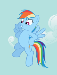 Size: 679x885 | Tagged: safe, screencap, rainbow dash, pegasus, pony, the mysterious mare do well, cropped, female, flying, hooves on hips, mare, pose, smiling, solo, spread wings, wings