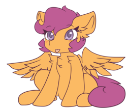 Size: 1000x846 | Tagged: safe, artist:synnibear03, scootaloo, pegasus, pony, g4, :p, blushing, chest fluff, colored pupils, cute, cutealoo, ear fluff, female, filly, shoulder fluff, silly, simple background, sitting, solo, tongue out, transparent background