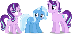 Size: 4168x2023 | Tagged: safe, artist:jeatz-axl, artist:tardifice, artist:whalepornoz, edit, editor:slayerbvc, vector edit, starlight glimmer, trixie, pony, unicorn, g4, blushing, embarrassed, eyeroll, female, floppy ears, frown, lesbian, lidded eyes, looking back, looking up, male, mare, raised eyebrow, rule 63, self ponidox, ship:startrix, shipping, shy, simple background, smiling, squee, stallion, stellar gleam, transparent background, unamused, vector