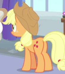 Size: 490x559 | Tagged: safe, screencap, applejack, earth pony, pony, g4, interseason shorts, teacher of the month (episode), applebutt, butt, cropped, female, freckles, mare, plot, solo