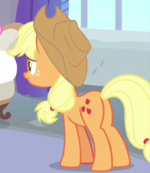 Size: 519x598 | Tagged: safe, screencap, applejack, earth pony, pony, g4, interseason shorts, teacher of the month (episode), applebutt, butt, cropped, female, freckles, mare, plot, solo